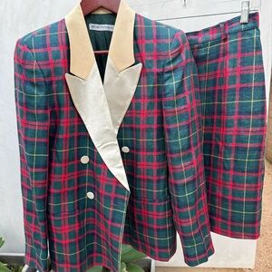 Vintage Emporio Armani linen suit, size 40it , green/red plaid print